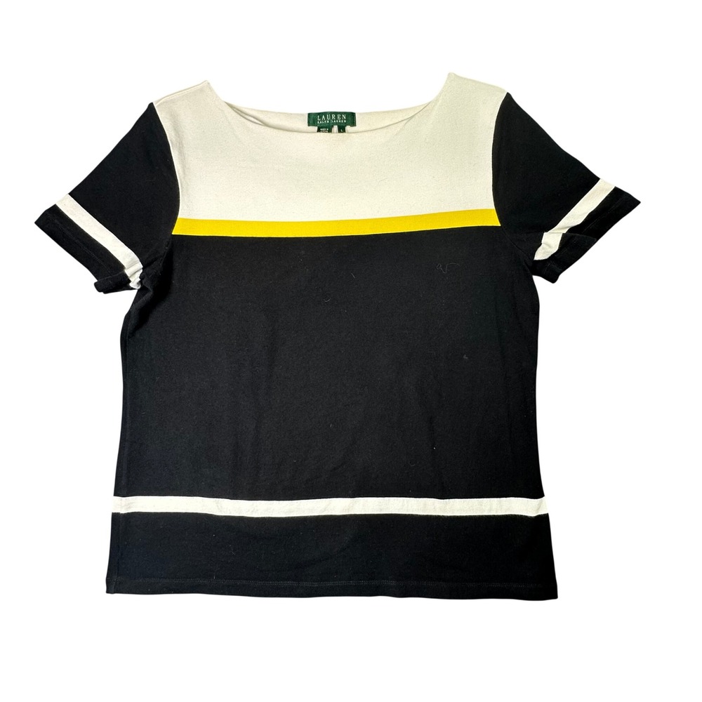 Lauren Ralph Lauren Colorblock Striped Boat Neck Top Preppy Nautical Office Sz L